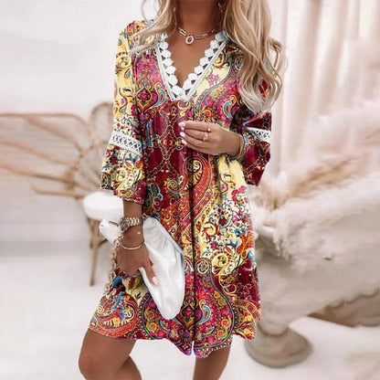 Robe Mini À Motif Bohème Pour Femme | Idéale Pour L'Été Et Les Sorties Décontractées