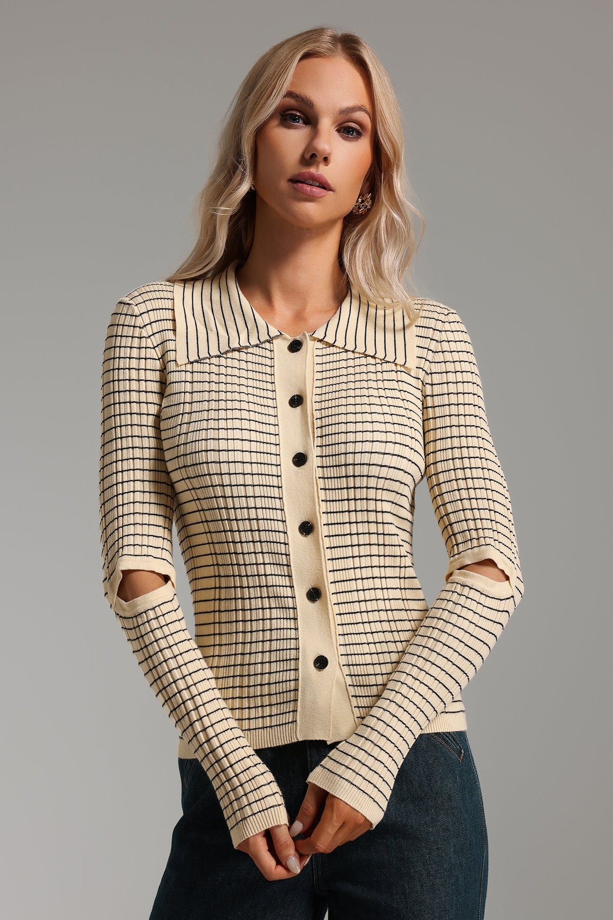 Cardigan Structuré à Col Chemise et Découpes sur Manches pour Femmes | Idéal pour Bureau et Usage Quotidien