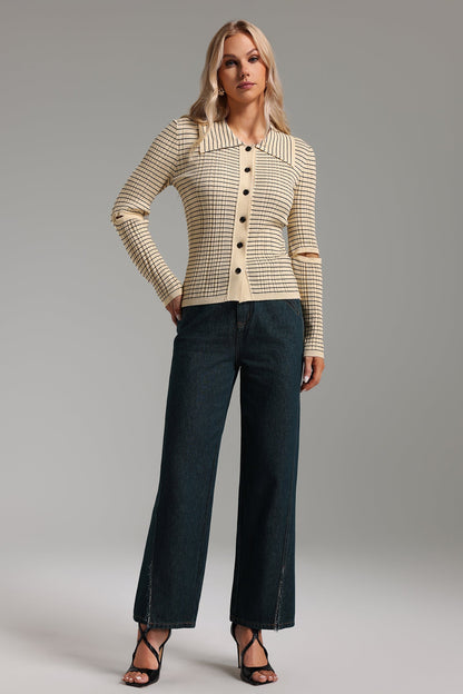 Cardigan Structuré à Col Chemise et Découpes sur Manches pour Femmes | Idéal pour Bureau et Usage Quotidien