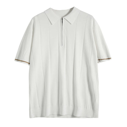 Polo à Manches Courtes avec Fermeture Zippée et Détails Rayés pour Homme | Idéal pour le Quotidien