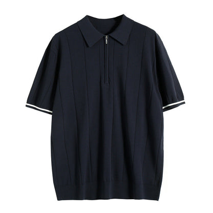 Polo à Manches Courtes avec Fermeture Zippée et Détails Rayés pour Homme | Idéal pour le Quotidien