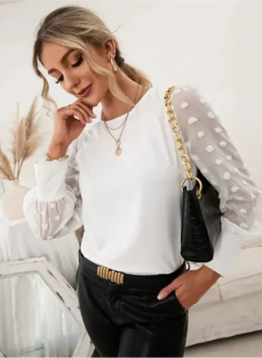 Haut à Manches Transparentes à Pois avec Coupe Droite pour Femmes | Idéal pour Usage Quotidien