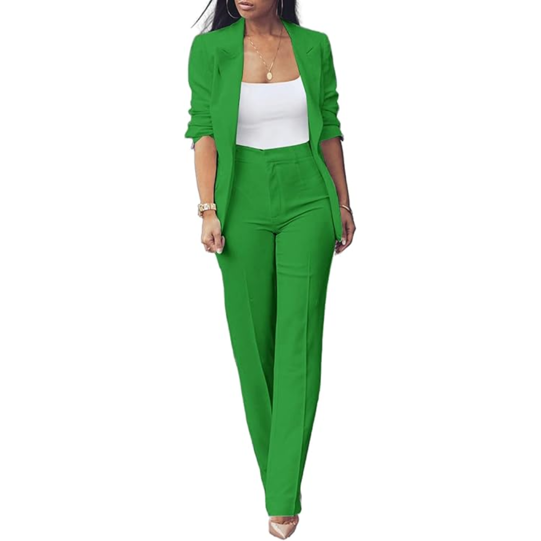 Ensemble Blazer Ouvert Et Pantalon Coupe Ajustée Pour Femmes | Idéal Pour Tenues Professionnelles Et Quotidiennes