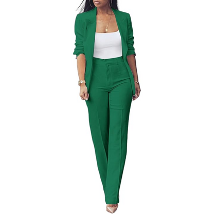 Ensemble Blazer Ouvert Et Pantalon Coupe Ajustée Pour Femmes | Idéal Pour Tenues Professionnelles Et Quotidiennes