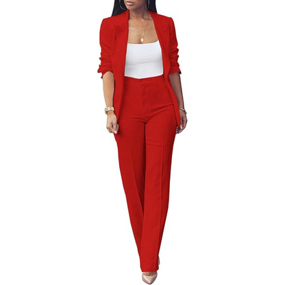 Ensemble Blazer Ouvert Et Pantalon Coupe Ajustée Pour Femmes | Idéal Pour Tenues Professionnelles Et Quotidiennes