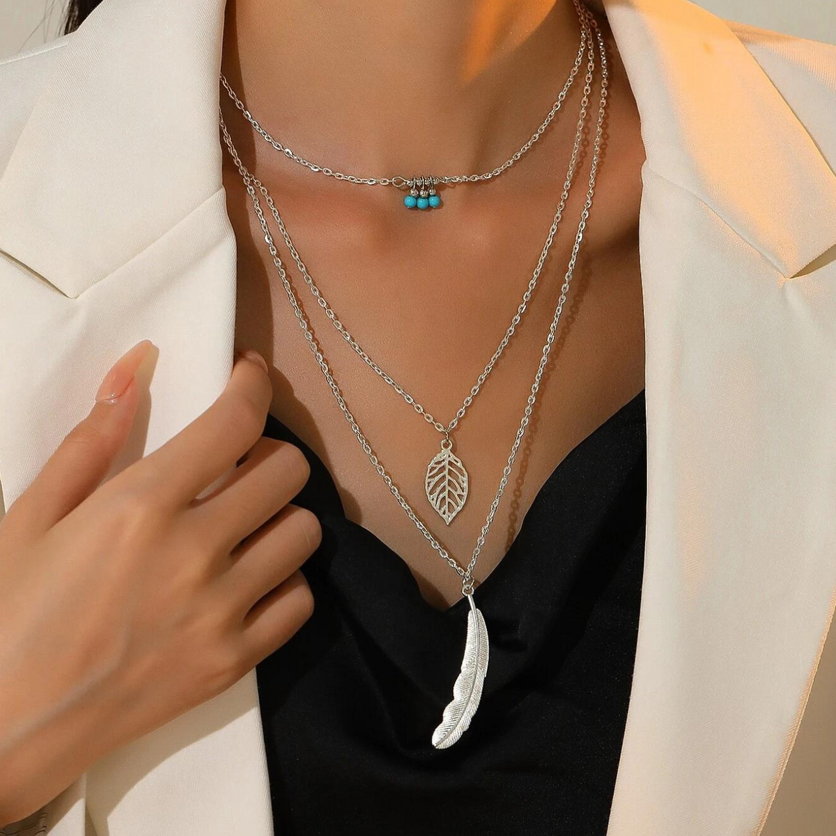 Collier multirang à pendentifs pour femmes