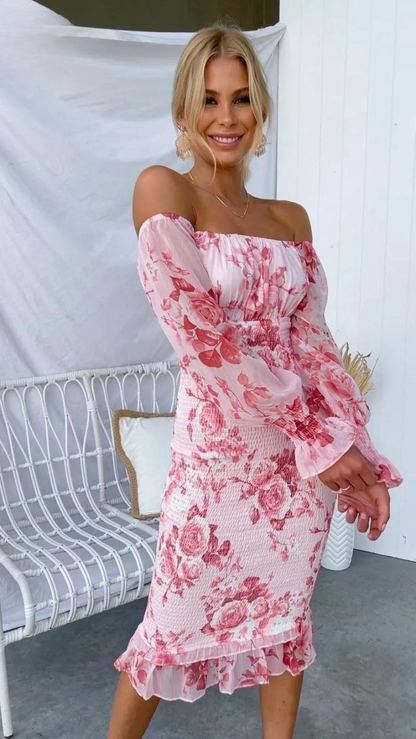 Robe Midi Épaules Dénudées Avec Imprimé Floral Pour Femme | Idéale Pour Les Occasions Et Événements