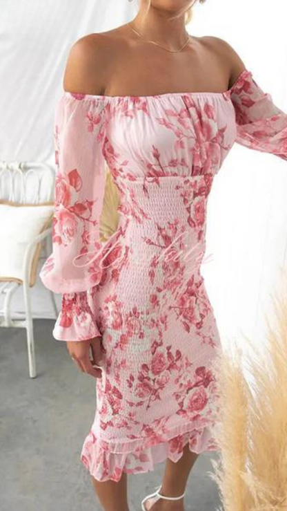 Robe Midi Épaules Dénudées Avec Imprimé Floral Pour Femme | Idéale Pour Les Occasions Et Événements