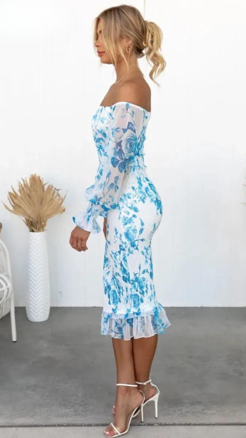Robe Midi Épaules Dénudées Avec Imprimé Floral Pour Femme | Idéale Pour Les Occasions Et Événements