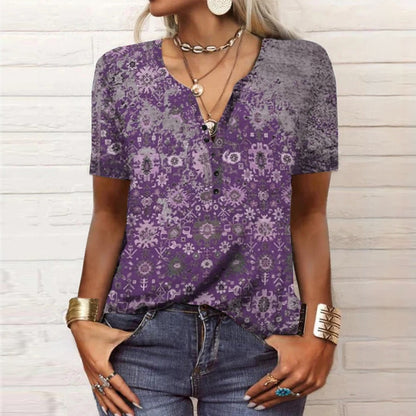 Blouse à Manches Courtes avec Imprimé Floral pour Femmes | Idéal pour l’Été
