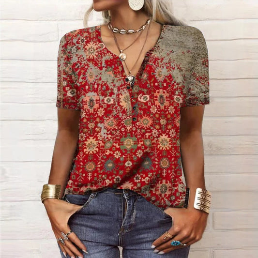 Blouse à Manches Courtes avec Imprimé Floral pour Femmes | Idéal pour l’Été