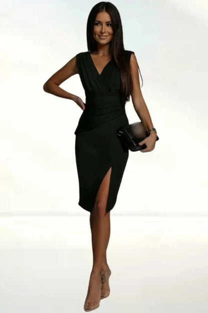 Robe Longue avec Col V et Fente Latérale pour Femme | Idéale pour Soirée