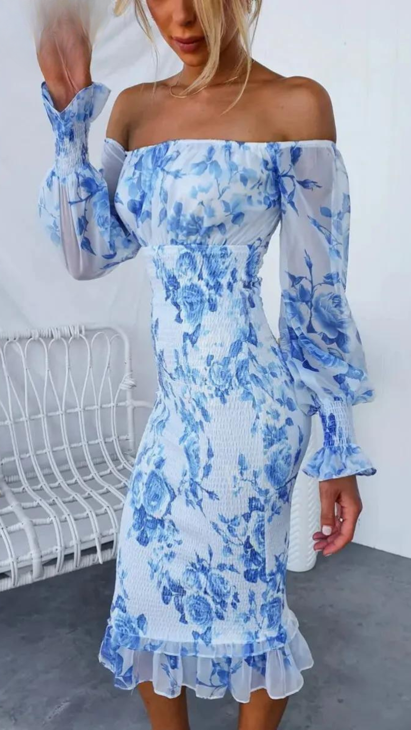 Robe Midi Épaules Dénudées Avec Imprimé Floral Pour Femme | Idéale Pour Les Occasions Et Événements