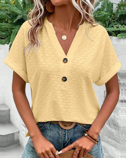 Blouse D'Été À Manches Courtes Avec Col en V Pour Femme | Idéale Pour un Usage Quotidien en Été