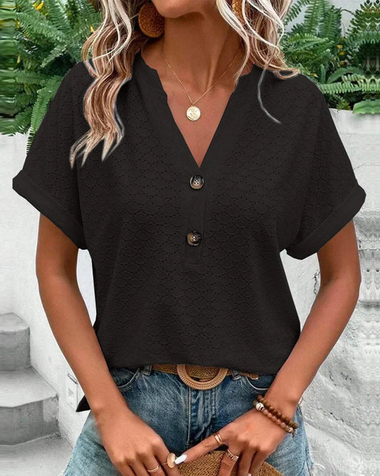 Blouse D'Été À Manches Courtes Avec Col en V Pour Femme | Idéale Pour un Usage Quotidien en Été
