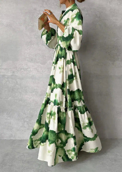 Robe Longue Verte avec Manches Longues et Col en V pour Femme | Idéale pour les Événements du Soir