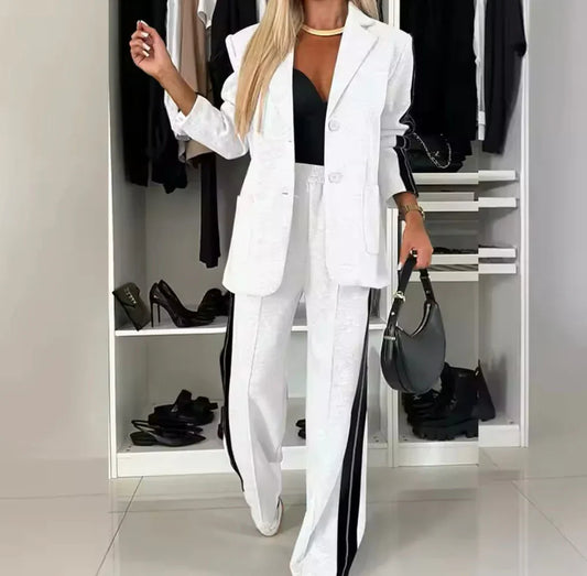 Ensemble Blazer À Manches Longues Et Pantalon Taille Haute Pour Femme | Idéal Pour Un Usage Professionnel Et Formel