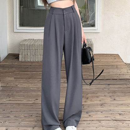 Pantalon Taille Haute Avec Coupe Large Et Fermeture À Bouton Pour Femmes | Idéal Pour Usage Quotidien