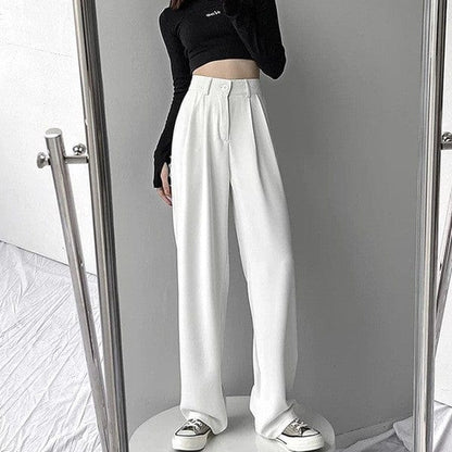 Pantalon Taille Haute Avec Coupe Large Et Fermeture À Bouton Pour Femmes | Idéal Pour Usage Quotidien