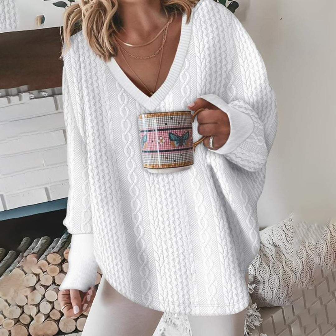 Pull col V à motif en relief pour femmes