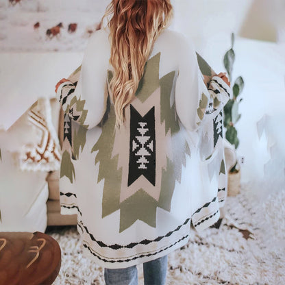 Veste à Motif Tribal avec Manches Longues pour Femmes | Idéal pour l'Hiver