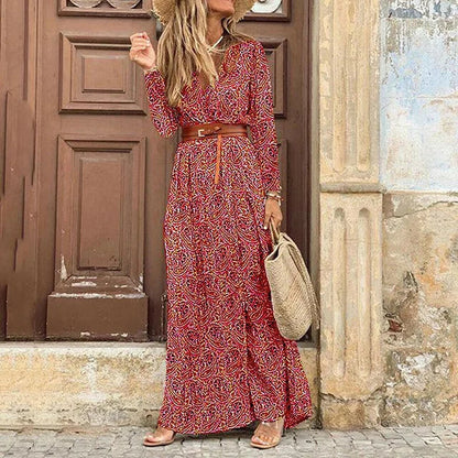Robe Longue Rouge à Imprimé Bohème pour Femme | Idéale pour les Festivals d'Été