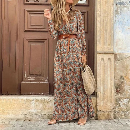 Robe Longue Rouge à Imprimé Bohème pour Femme | Idéale pour les Festivals d'Été