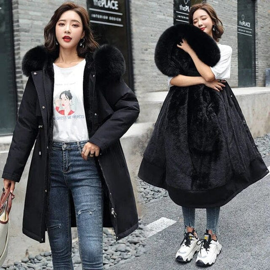 Manteau Long avec Capuche et Col Imitation Fourrure pour Femme | Idéal pour l’Hiver