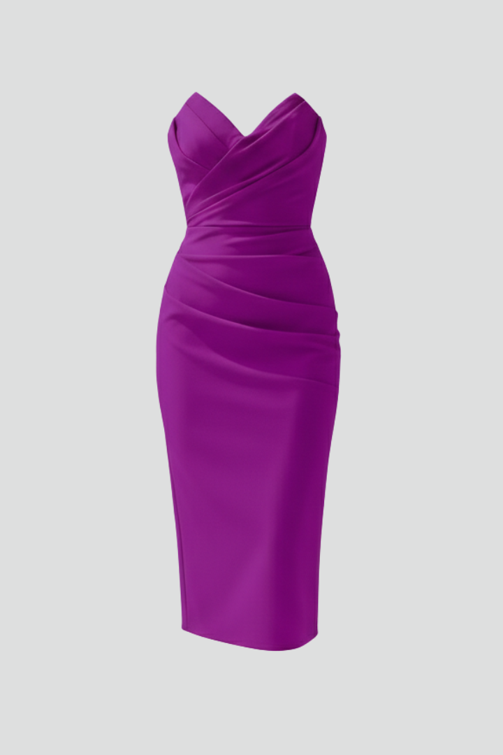 Robe Midi Sans Bretelles avec Détail Froncé pour Femme | Idéale pour les Événements et Soirées d’Été