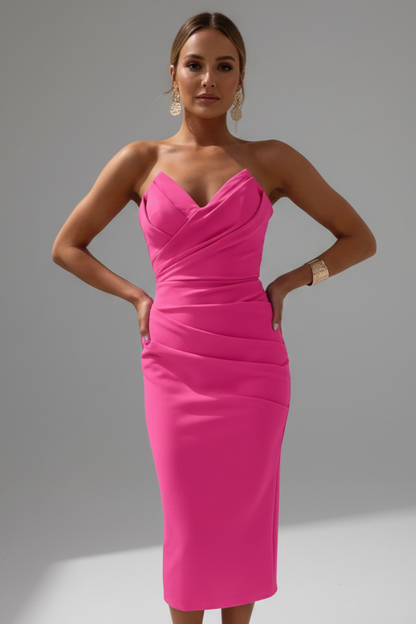 Robe Midi Sans Bretelles avec Détail Froncé pour Femme | Idéale pour les Événements et Soirées d’Été