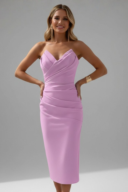 Robe Midi Sans Bretelles avec Détail Froncé pour Femme | Idéale pour les Événements et Soirées d’Été