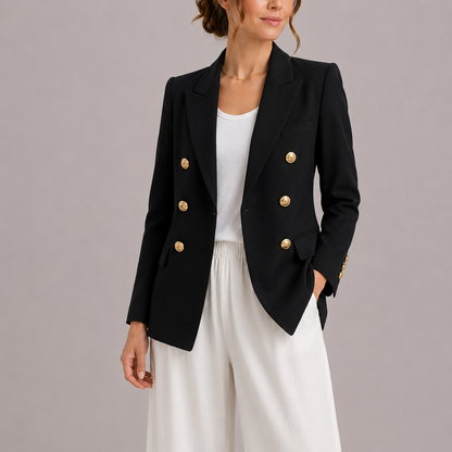 Blazer à boutonnage croisé avec boutons dorés pour femme | Idéal pour le printemps et l’automne