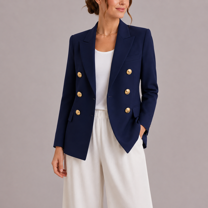 Blazer à boutonnage croisé avec boutons dorés pour femme | Idéal pour le printemps et l’automne