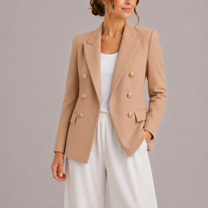 Blazer à boutonnage croisé avec boutons dorés pour femme | Idéal pour le printemps et l’automne