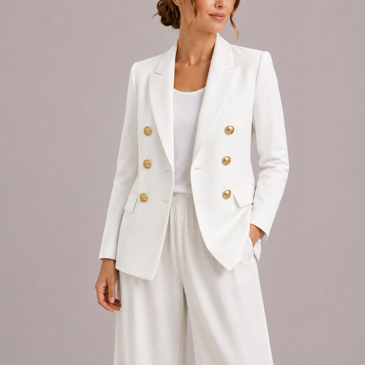 Blazer à boutonnage croisé avec boutons dorés pour femme | Idéal pour le printemps et l’automne