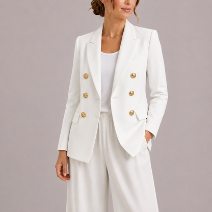 Blazer à boutonnage croisé avec boutons dorés pour femme | Idéal pour le printemps et l’automne