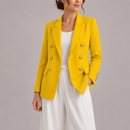 Blazer à boutonnage croisé avec boutons dorés pour femme | Idéal pour le printemps et l’automne