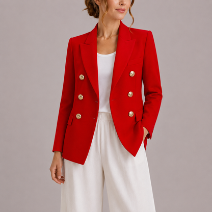 Blazer à boutonnage croisé avec boutons dorés pour femme | Idéal pour le printemps et l’automne