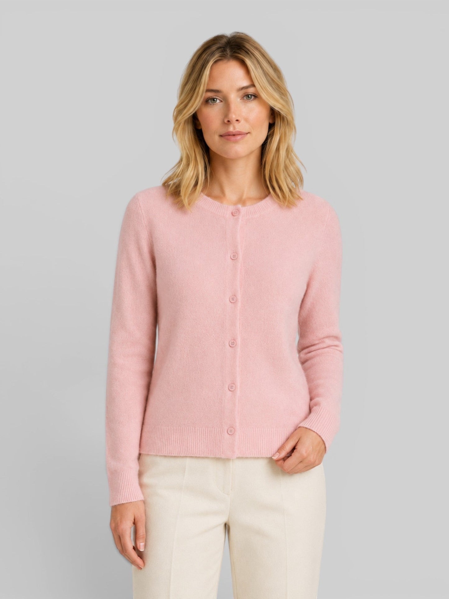 Cardigan boutonné à col rond pour femmes