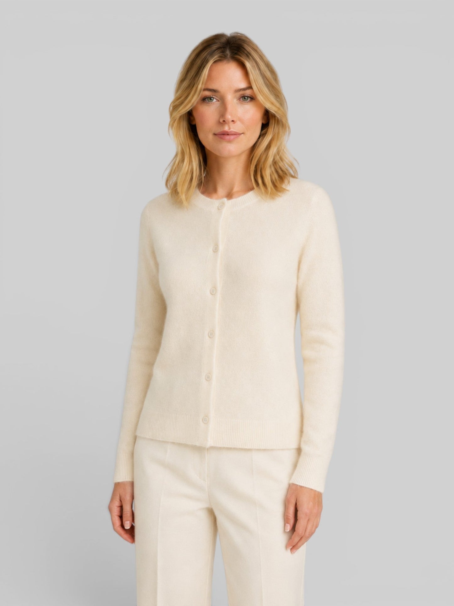 Cardigan boutonné à col rond pour femmes