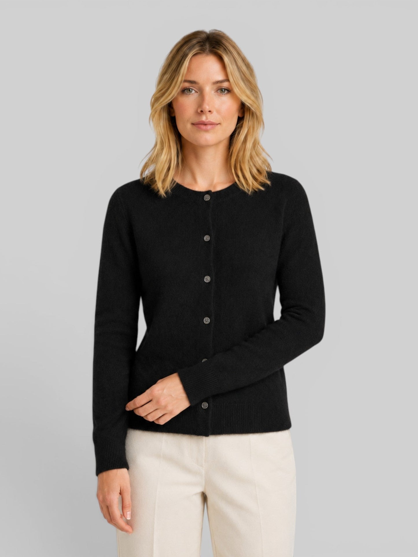 Cardigan boutonné à col rond pour femmes