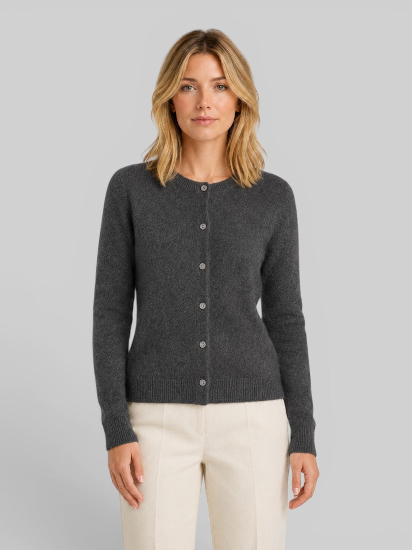 Cardigan boutonné à col rond pour femmes