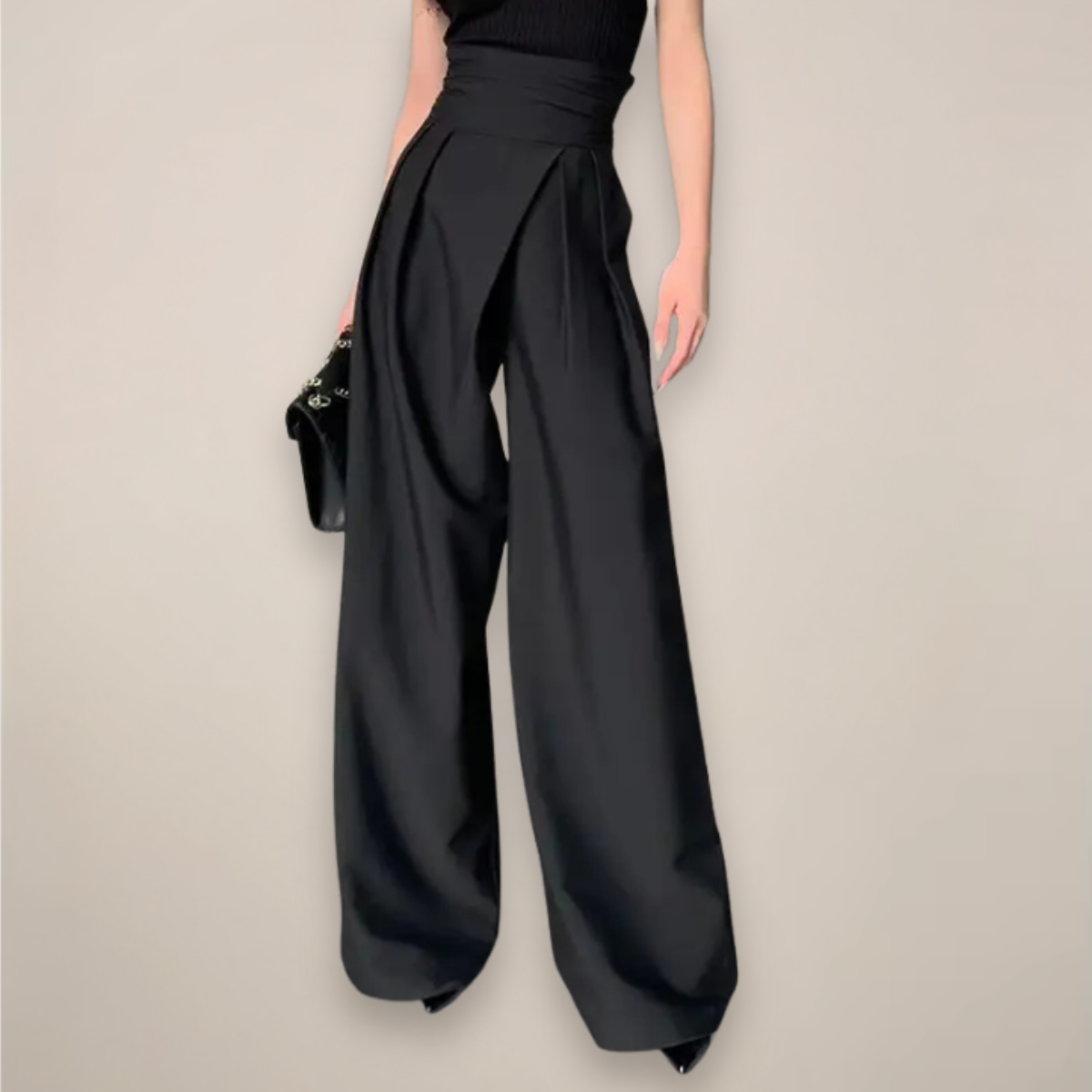 Pantalon taille haute à jambe large pour femmes | Idéal pour le bureau