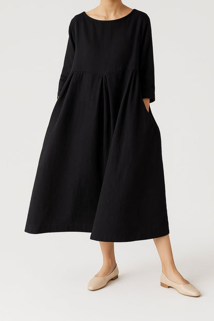 Robe Midi Coupe Décontractée avec Plis Frontaux pour Femme | Idéale pour la Saison Estivale et un Usage Quotidien