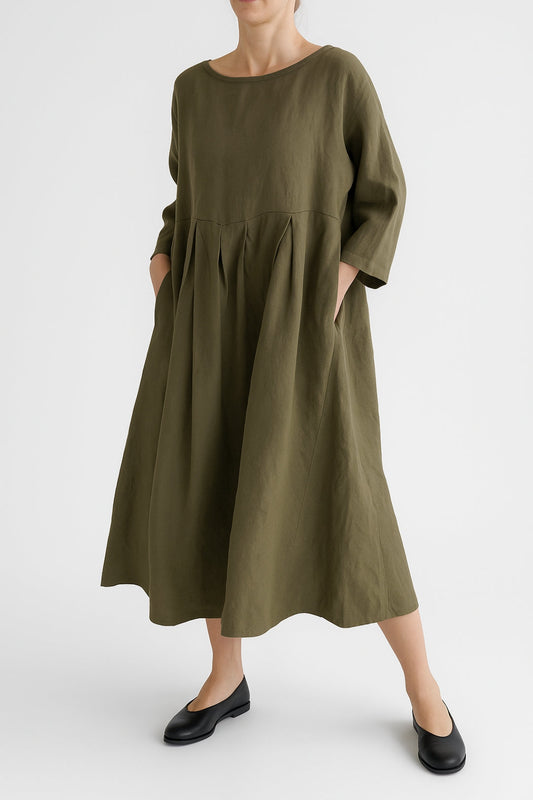 Robe Midi Coupe Décontractée avec Plis Frontaux pour Femme | Idéale pour la Saison Estivale et un Usage Quotidien