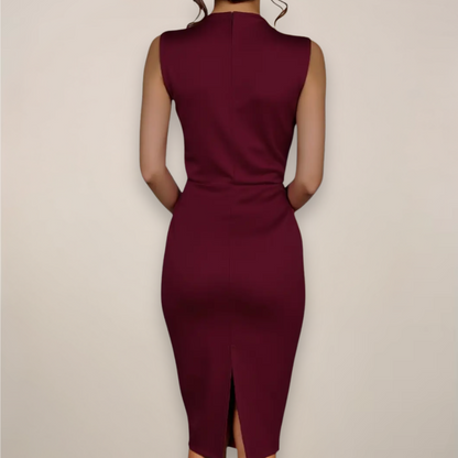 Robe Midi Coupe Fourreau Sans Manches avec Col Montant pour Femme | Idéale pour les Occasions d’Été