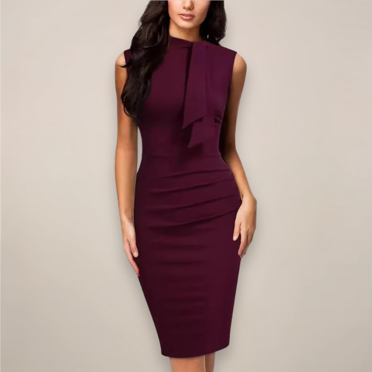Robe Midi Coupe Fourreau Sans Manches avec Col Montant pour Femme | Idéale pour les Occasions d’Été