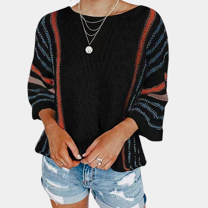 Pull Ample À Rayures Colorées Avec Manches Trois-Quarts Pour Femme | Idéal Pour La Superposition