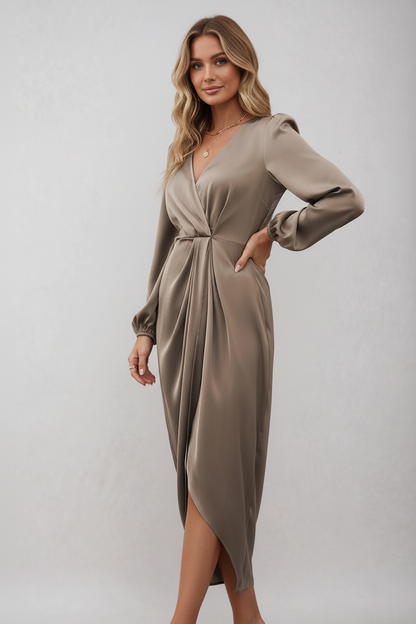 Robe Midi Cache-Cœur avec Col en V et Ceinture à la Taille pour Femmes | Idéale pour les Occasions Formelles et les Sorties