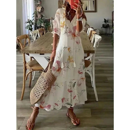 Robe Longue Bleu et Blanche à Coupe Fluide pour Femme | Idéale pour l’Été